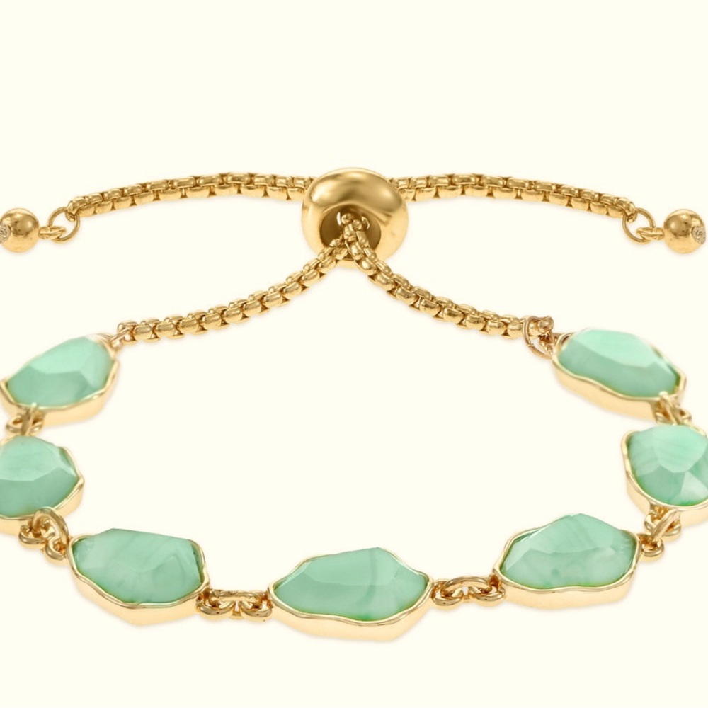 Mint Stone and Gold-toned Adjustable Bracelet. Brand new